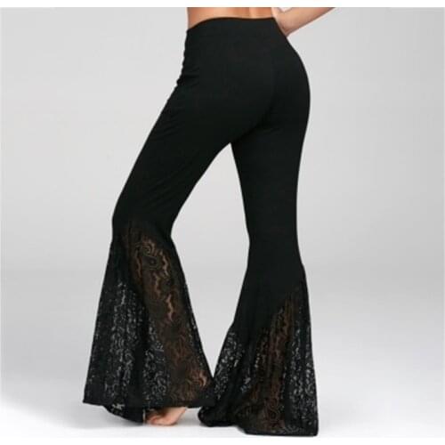 Plus Size Gothic Sexy Lace Flare Pants Women Elegant Fashion Black Bell Bottoms Trousers Casual High Waist Oversize Bell Bottom