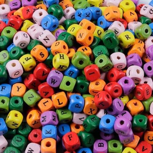 50-200Pcs 8/10mm Square Wood Beads Letters Alphabet Loose Bead Jewelry For Diy Wooden Handmade Necklace Bracelet Accessories Mix