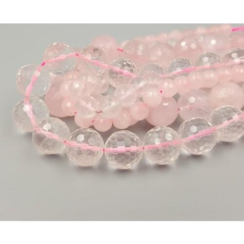 Lii Ji Unique Rose Quartzs Faceted Round beads 6mm-14mm DIY Jewelry Making Approx 39cm