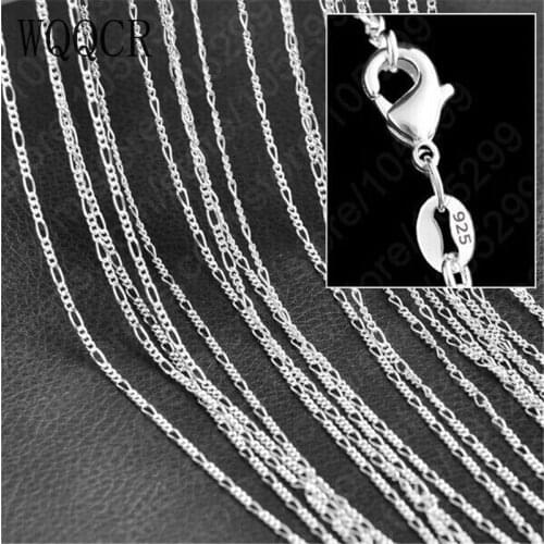 5PCS Pure 925 Silver Color Color Necklaces For Women 16-30 inch 2mm Figaro Chain Necklace Wedding Bridal Jewelry Accessories