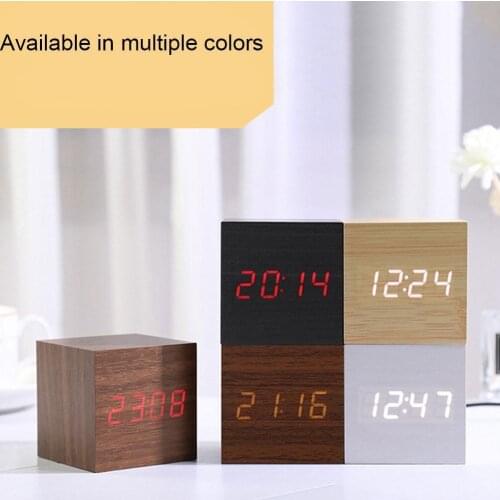 Digital Wooden LED Alarm Clock Wooden Retro Luminous Desktop Decoration Table Voice Clock Function Control Tool Snooze F7Q5