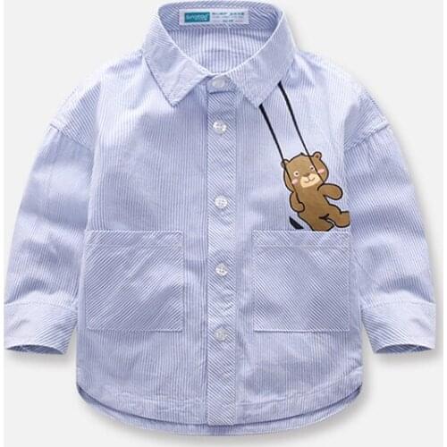 Childrens spring and autumn casual shirts 2020 new boys and girls long-sleeved shirt baby stripes cartoon shirt tide