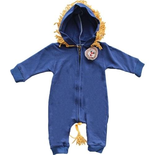 Lion Pattern Tassels Baby Jumpsuit-Navy Blue