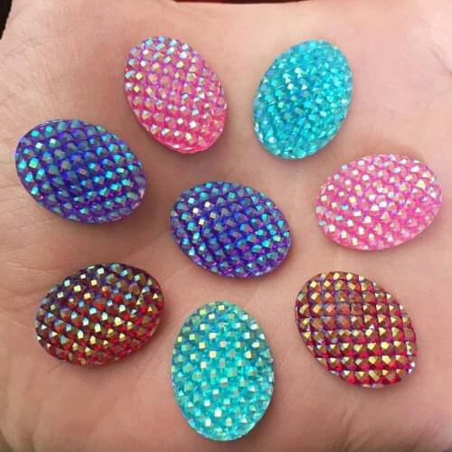 DIY 400PCS 13*18mm AB Resin Oval MINI Particles Flatback Rhinestone Wedding Craft R29*5