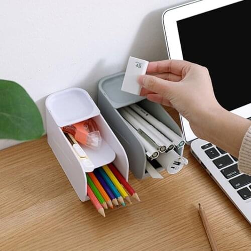 2-layer Horizontal Drawer-like Pencil Holder Remote Control Holder Colored Marker Pen Display Stand for Office School
