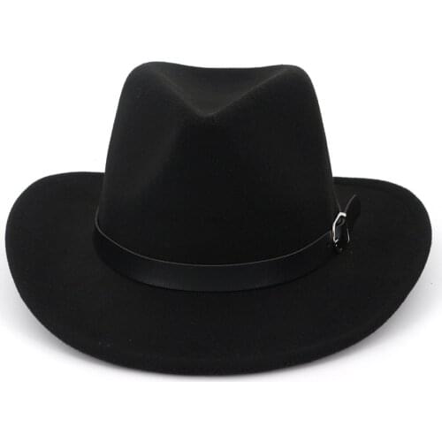 Felt Western Cowboy Hats Jazz Men Women Sun Visor Cap Belt Buckle Female Travel Cap Big Brim Western Hats Chapeu Cowboy Caps