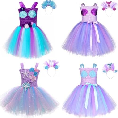 FONLAM Girls Mermaid Dress Starfish Princess Costume Birthday Party Shell Marine Tutu Kids Halloween Carnival