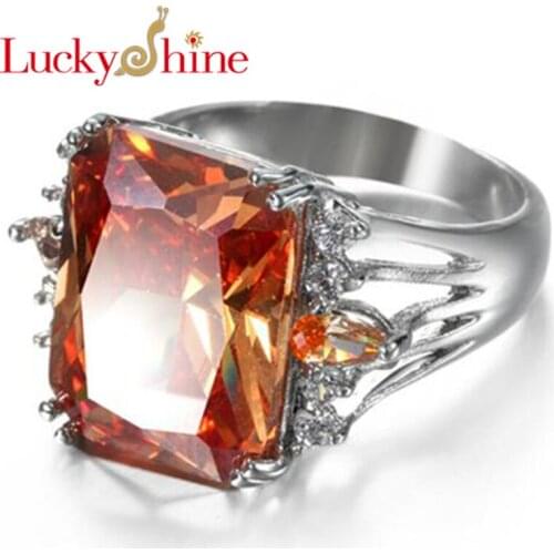 Classic AAAA Unique Fire Square Champagne Cubic Zirconia Silver Rings Wedding Rings for Women Party Holiday Christmas Gifts