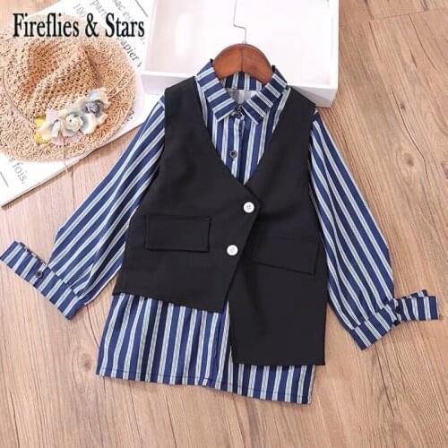 Spring Autumn Girls 2 Pcs Set Baby Blouse + Vest Kids Suits Children Streetwear Clothes New Striped Irregular 4 To 14 Yrs