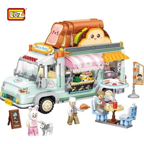 1388PCS LOZ Blocks Bakery Truck Model Car Building Bricks for Girl Educational Creat Gifts Fun Toy for Kids Brinquedos Boy 1127