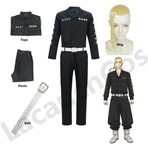 Anime Tokyo Revengers Cosplay Costume Ken Ryuguji Black Uniform Manjiro Sano Takemichi Hanagaki Tokyo Manji Gang Outfits Wigs