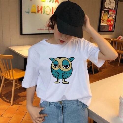 Summer cartoon cute Owl Design T Shirt Women 90s Harajuku Ullzang Fashion T-shirt Cute Art Tee Hipster Grunge Top streetclothing