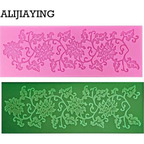 M0774 1Pcs Flower vine Lace mat Mold Cake Decoration tools Fondant Cake 3D Mold Food Grade Silicone Mould