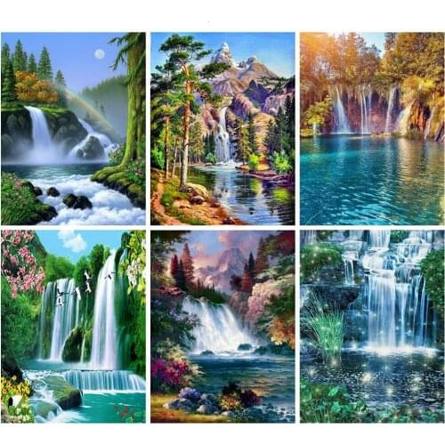 Mosaic Jewel Cross Stitch Nordic Landscape Diamond Art Embroidery Accessories Waterfall Creek Moutain Arts and Crafts for Adults