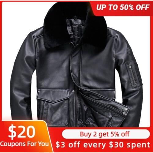 2021 Black Men USAF Pilot Leather Jacket Large Size XXXL Wool Collar Genuine Natural Cowhide Military Style Aviation Coat