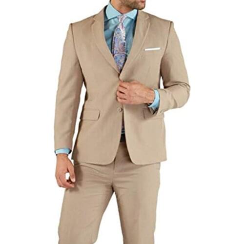 Khaki Men Suits Double Breasted 2 Pieces (Jacket+Pants) Peaked Collar Slim Fit Suits for Wedding Dinner Party Tuxedos