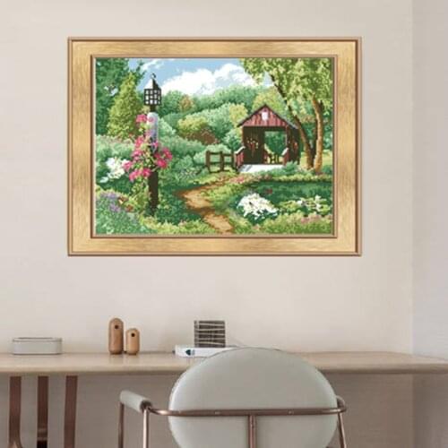 Print Cloth Landscape Decoration Painting Park bridge Cross Stitch Cotton Kit 11CT14CT18CT Hand DIY Embroidery Material Kit