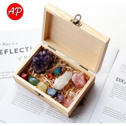 Natural Amethyst Cluster Quartz Seven chakras therapy stone Crystal Mineral Specimen Healing Stones Rough Ore wooden gift