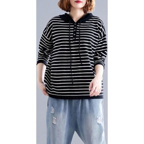 Oversizes Striped Knitted Women Sweater And Pullovers Loose Hooded Casual Female Pulls Outwear Tops