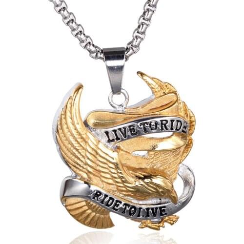 4pcs Punk Live To Ride Pendant Necklace Titanium Steel Totem Eagle Necklaces Hip Hop Rock Jewelry For Men Gift Drop Shipping