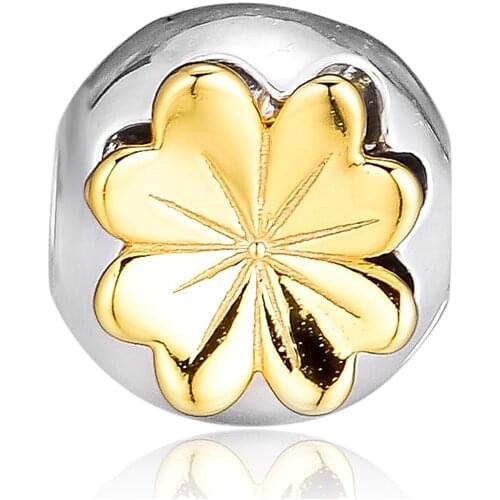 Fits for Pandora Beads Bracelets Shining Clover Shine Clip Charms 100% 925 Sterling Silver Jewelry Free Shipping