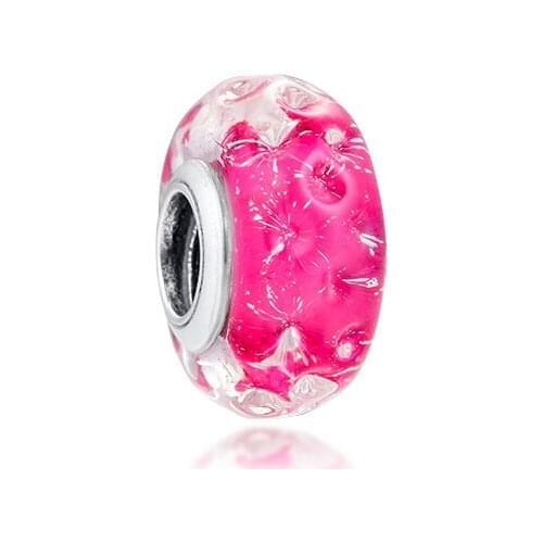 Fits for Pandora Beads Bracelets Wavy Fancy Pink Murano Glass Charms 100% 925 Sterling Silver Jewelry Free Shipping
