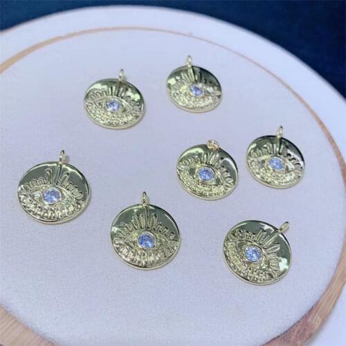 10pcs/lot Gold Color Bling Round Evil Eye Pendant Charms for Necklace Making