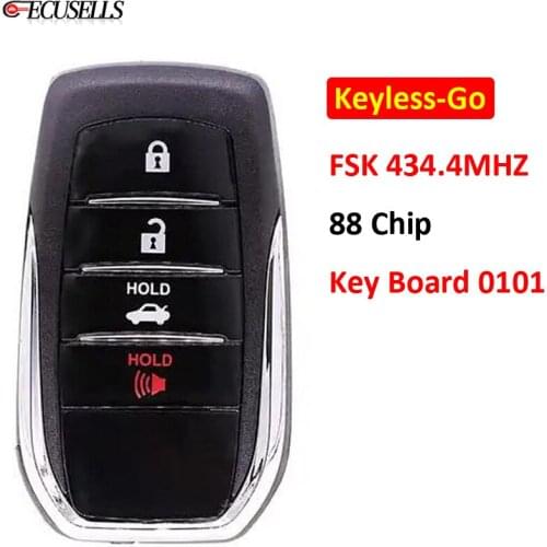 Keyless-Go 3+1/4 Button Remote Smart Car Key FSK 434.4MHz ID88 88 Chip Board 0101 for Toyota F43 with TOY12 Uncut Blade