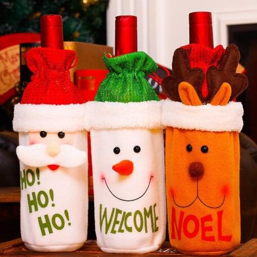 Merry Christmas 1 Piece Red Wine Bottle Cover Bags Christmas Dinner Table Decoration Home Party Decors Santa Claus Snowman Elk