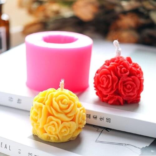 3D Rose Flower Ball Aromatherapy Candle Silicone Cake Decoration Mold for Epoxy Resin Art Soap Making Kit Concrete Stone Molds