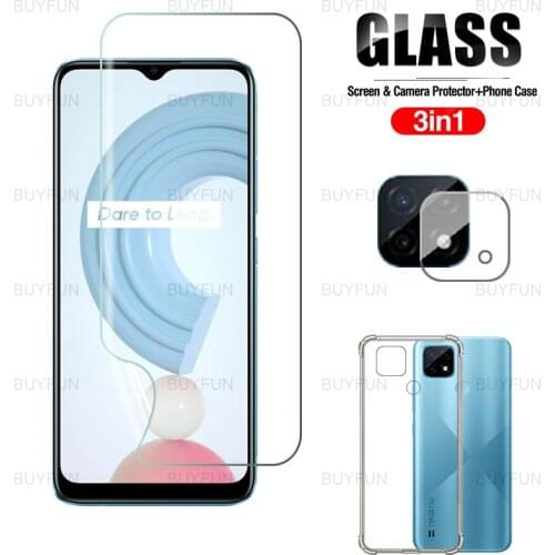 For Realme C21 6.5 inch 3in1 Shockproof Silicone Case for realme c 21 rmx3201 full cover HD front hydrogel film camera glass