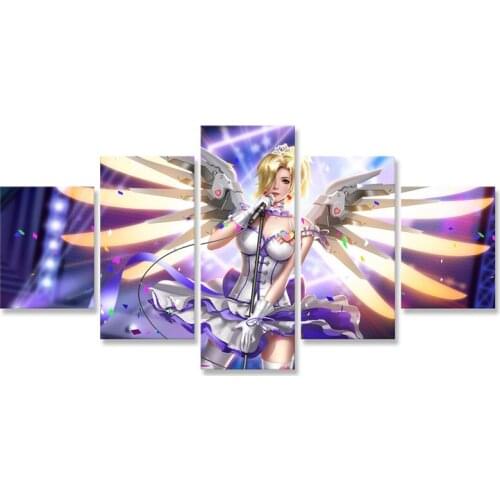 Blonde Mercy Overwatchs Game Poster 5 Piece HD Wall Picture Canvas Painting Wall Art