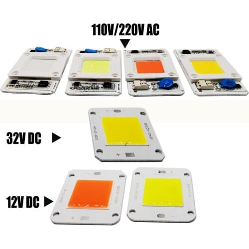 LED 50W COB Chip Beads DC12V AC110V 220V Integrated Smart IC Driver 395NM Cool White Red Green Blue Pink Full Spectrum