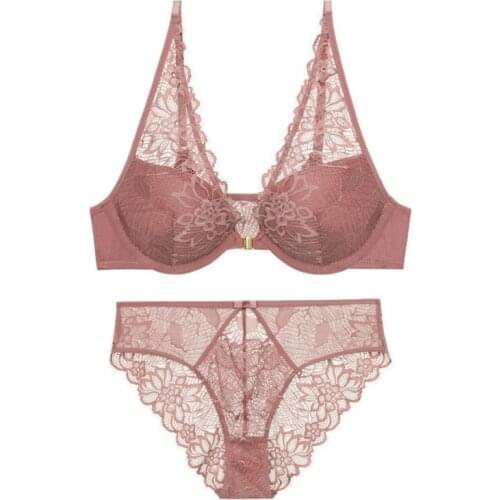 Comfortable Bra Set Womens Front Buckle Soft Steel Ring Gathered Bra Set Female Sexy Lace Top Thin Bottom Thick Bra Set