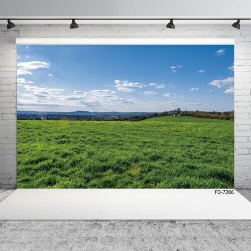 Nature Green Valley Grassland Blue Sky Vinyl Photographic Background for Photo Studio Children Baby Portrait Backdrops Photocall