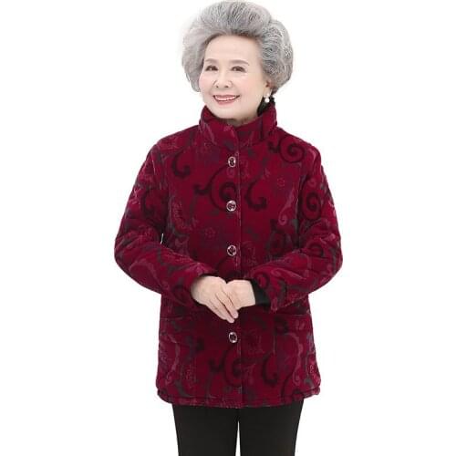 Plus Size 5XL Coat Elderly 60-80 Women Clothing Winter Warm Jacket Womens Short Overcoat Parkas Outerwear Grandmother Outfit
