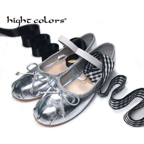 Hight colors Brand Fashion Silver Ballerina Shoes Woman Leather Ballet Flats Slip On Flat Loafer Increase bow Women Shoes L3356
