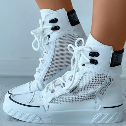 2021 Ladies Canvas Shoes Autumn Lace Up Platform Female Mesh Sneakers Breathable Fishnet Patch Casual Womens Sport Shoes