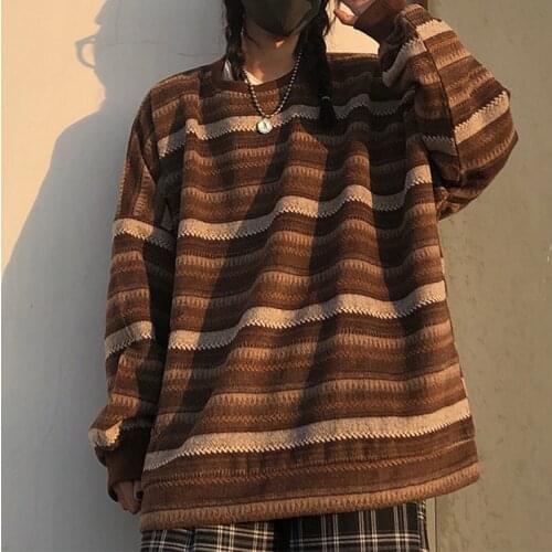 Striped Pullover Women Vintage Sweater Oversize Long Sleeve Couples Loose Tops Hip Hop Streetwear Pullover Casual Female