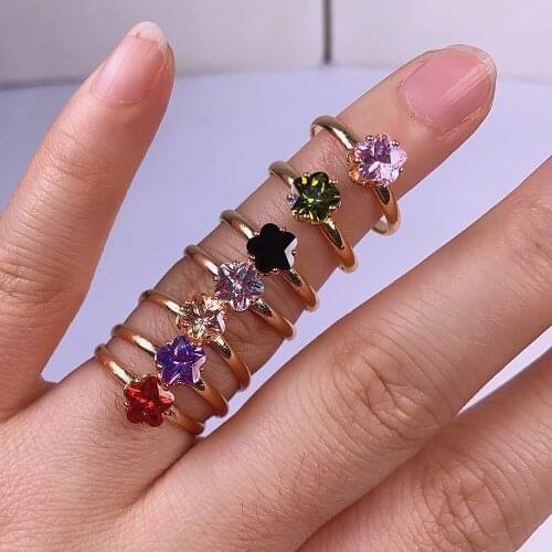 20pcs/Pack Women Natural Stone Ring Fashion Flower Shape Various Colors Rings for Engagement Wedding Party Banquet Jewelry Gift