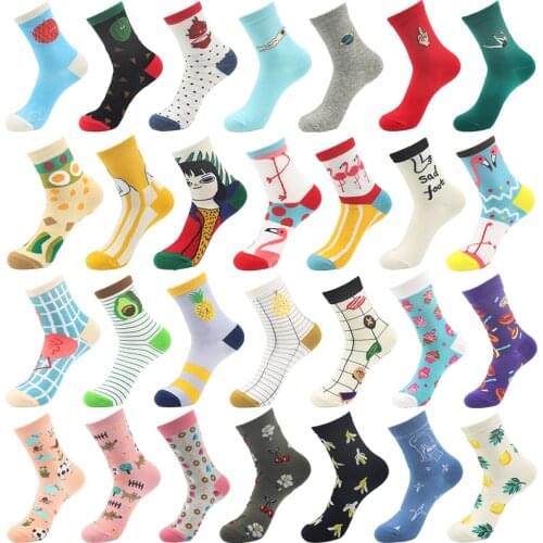1 Pair Creative Art Harajuku Kawaii Happy Women Socks Cartoon Fruit Flamingo Animal Art Print Funny Cotton Socks Cute Socks