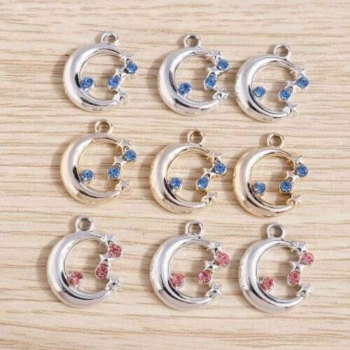 10pcs 14*17mm Alloy Moon Star Charms for Making Fashion Drop Earrings Pendants Necklaces Keychain DIY Jewelry Findings Accessory