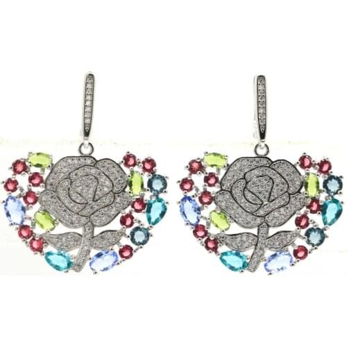 34x24mm Romantic Created 13.4g Dark London Blue Topaz Gift For Sister Wedding Silver Earrings