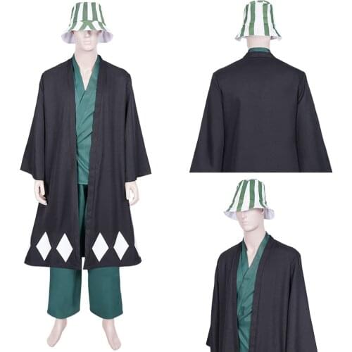 Anime Bleach Urahara Kisuke Cosplay Costume Coat Pants Hat Outfits Halloween Carnival Suit