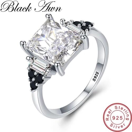 [BLACK AWN] 925 Sterling Silver Finger Ring Classic Engagement Rings for Women Female Bijoux Sterling Silver Jewelry G091