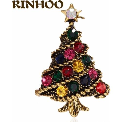 RINHOO Vintage Fashion Shiny Rhinestone Enamel Pin Men Women Suit Brooch Costume Christmas Tree Brooch Luxury Jewelry Wholesale