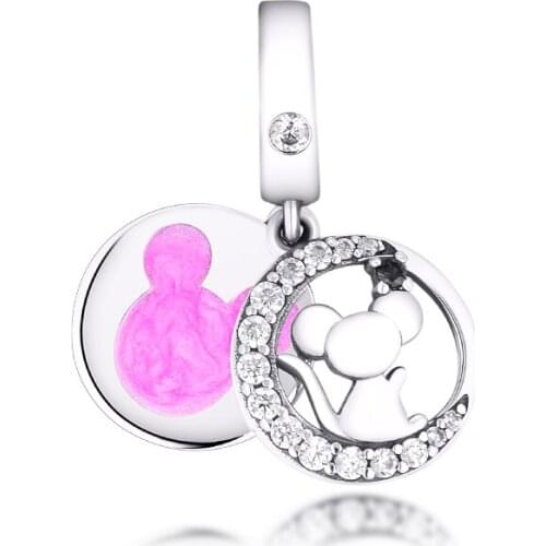 Beads fits for Bracelets Necklaces Cute Mouse Charms 100% 925 Sterling-Silver-Jewelry Free Shipping