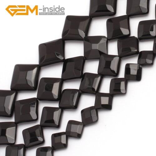 Natural Assorted Size Black Agates Square Rhombus Diagonal Shape Natural Loose Beads For Jewelry Making Beads DIY Strand 15 Inch