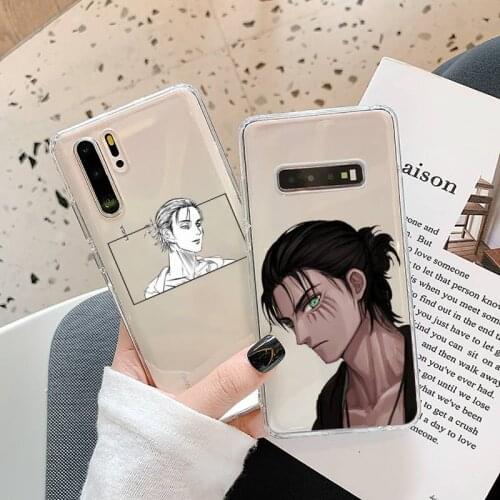 Attack on Titan Eren Jaeger Phone Case Transparent for Samsung A71 S9 10 20 HUAWEI p30 40 honor 10i 8x xiaomi note 8 Pro 10t 11