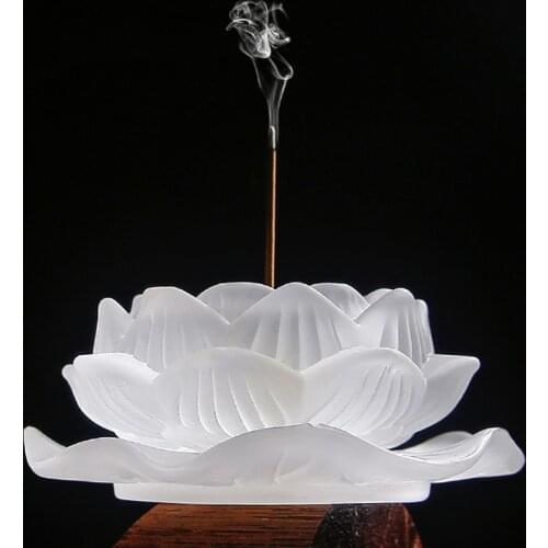 ColorGlaze White Lotus Incense Burner Stick Holder Aromatherapy Censer Handicraft Home Decor Office Teahouse Creative Decoration